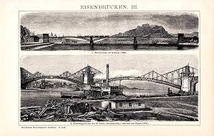 Alter historischer Druck Eisenbrücken III. Holzstich 1892