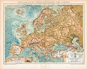 Alte historische Landkarte Europa Karte physikalisch Lithographie 1893