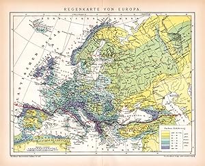 Alte historische Landkarte Europa Regenkarte Lithographie 1893