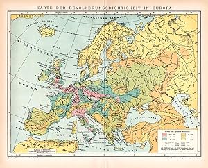 Alte historische Landkarte Europa Bevölkerung Karte Lithographie 1893