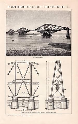 Alter historischer Druck Forthbrücke Edinburgh I. Holzstich 1892