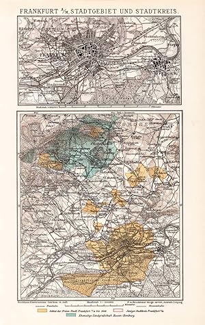 Alte historische Landkarte Frankfurt a. M. Karte Lithographie 1892