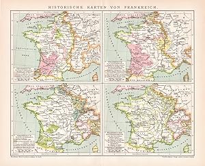 Alte historische Landkarte Frankreich historische Karten Lithographie 1892