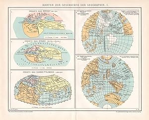 Alte historische Landkarte Geschichte der Geographie I. Lithographie 1892