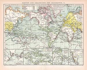 Alte historische Landkarte Geschichte der Geographie II. Lithographie 1892