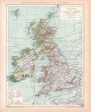 Alte historische Landkarte Großbritannien Irland Karte Lithographie 1892