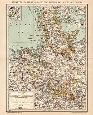 Alte historische Landkarte Norddeutschland Karte Lithographie 1892