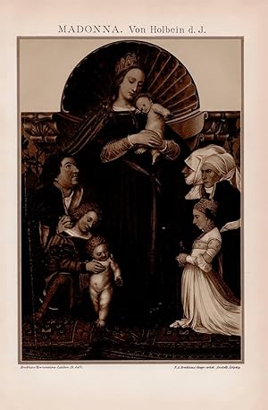 Alter historischer Druck Madonna Holbein Chromolithographie 1892