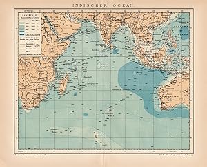 Alte historische Landkarte Indischer Ozean Karte Lithographie 1892
