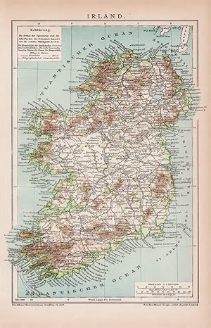 Alte historische Landkarte Irland Karte Lithographie 1892