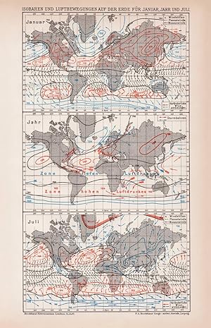 Alte historische Landkarte Klima Weltkarte Lithographie 1892