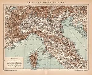 Alte historische Landkarte Ober Mittel Italien Karte Lithographie 1892
