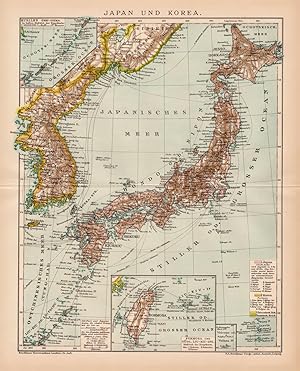 Alte historische Landkarte Japan und Korea Karte Lithographie 1892