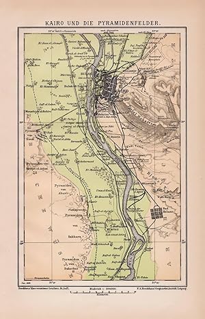 Alter historischer Druck Kairo Pyramiden Karte Lithographie 1892