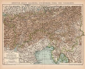 Antike Landkarte Kärnten Krain Salzburg Steiermark Tirol Vorarlberg Litho 1892