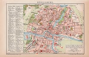 Alte historische Landkarte Königsberg Stadtplan Lithographie 1892