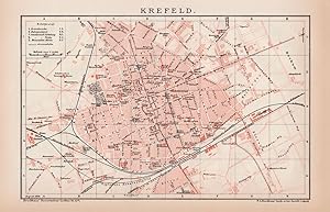 Alte historische Landkarte Krefeld Stadtplan Lithographie 1892