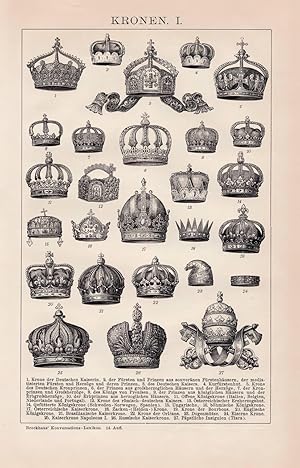 Alter historischer Druck Kronen I. Holzstich 1892