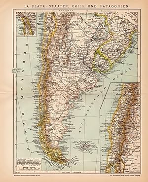 Alte historische Landkarte Argentinien Chile Patagonien Karte Lithographie 1892