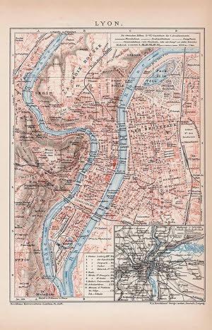 Alte historische Landkarte Lyon Stadtplan Lithographie 1892