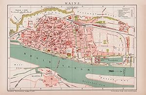 Alte historische Landkarte Mainz Stadtplan Lithographie 1892