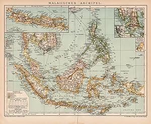 Alte historische Landkarte Malaiischer Archipel Karte Lithographie 1892