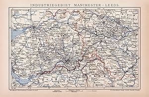 Historische Landkarte Industriegebiet Manchester Leeds Karte Lithographie 1892