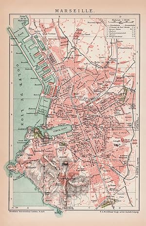 Alte historische Landkarte Marseille Stadtplan Lithographie 1892