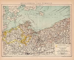 Alte historische Landkarte Mecklenburg & Pommern Karte Lithographie 1892