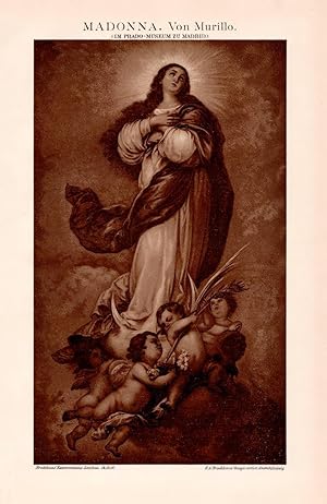 Alter historischer Druck Madonna von Murillo Chromolithographie 1892