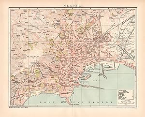 Alte historische Landkarte Neapel Stadtplan Lithographie 1892