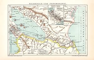 Alte historische Landkarte Nicaragua & Panama Kanal Karte Lithographie 1892