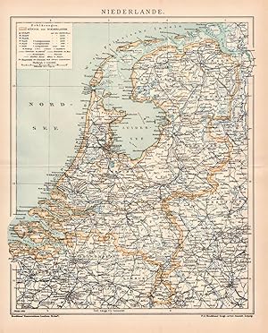 Alte historische Landkarte Niederlande Karte Lithographie 1892