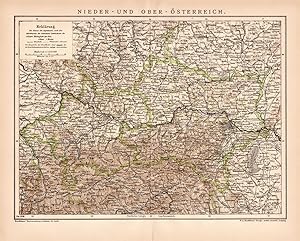 Alte historische Landkarte Nieder- & Oberösterreich Karte Lithographie 1892