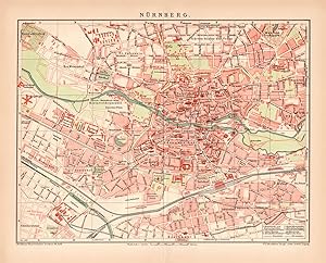 Alte historische Landkarte Nürnberg Stadtplan Lithographie 1892