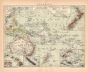 Alte historische Landkarte Oceanien Karte Lithographie 1892