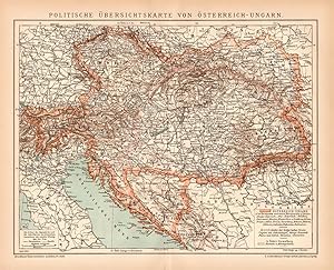 Alte historische Landkarte Österreich-Ungarn politische Karte Lithographie 1892