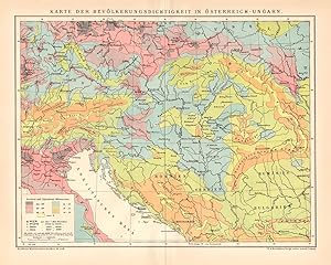 Alte historische Landkarte Österreich-Ungarn Bevölkerung Karte Lithographie 1892