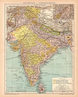Alte historische Landkarte Indien Karte Lithographie 1892