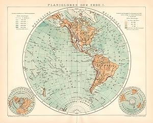 Alte historische Landkarte Planigloben der Erde I. Karte Lithographie 1892