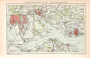 Alte historische Landkarte Portsmouth Southampton Karte Lithographie 1892