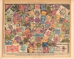 Alter historischer Druck Postwertzeichen Chromolithographie 1892