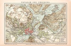 Alte historische Landkarte Potsdam Umgebung Karte Lithographie 1892