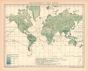 Alte historische Landkarte Erde Regenkarte Lithographie 1892