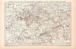 Alte historische Landkarte Ruhrgebiet Karte Lithographie 1892