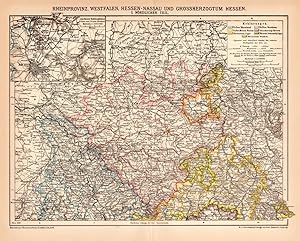 Historische Landkarte Rheinprovinz Westfalen Hessen Karte I. Lithographie 1892