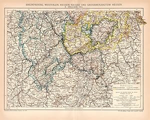 Historische Landkarte Rheinprovinz Westfalen Hessen Karte II. Lithographie 1892
