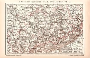 Alte historische Landkarte Köngreich Sachsen Süd Karte Lithographie 1892