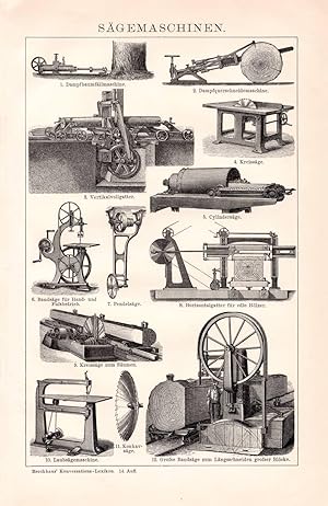 Alter historischer Druck Sägemaschinen Holzstich 1892