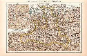 Alte historische Landkarte Salzburg & Salzkammergut Karte Lithographie 1892